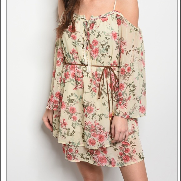 Off Shoulder Floral Print Tunic Dress SIZES S M L - Picture 4 of 7